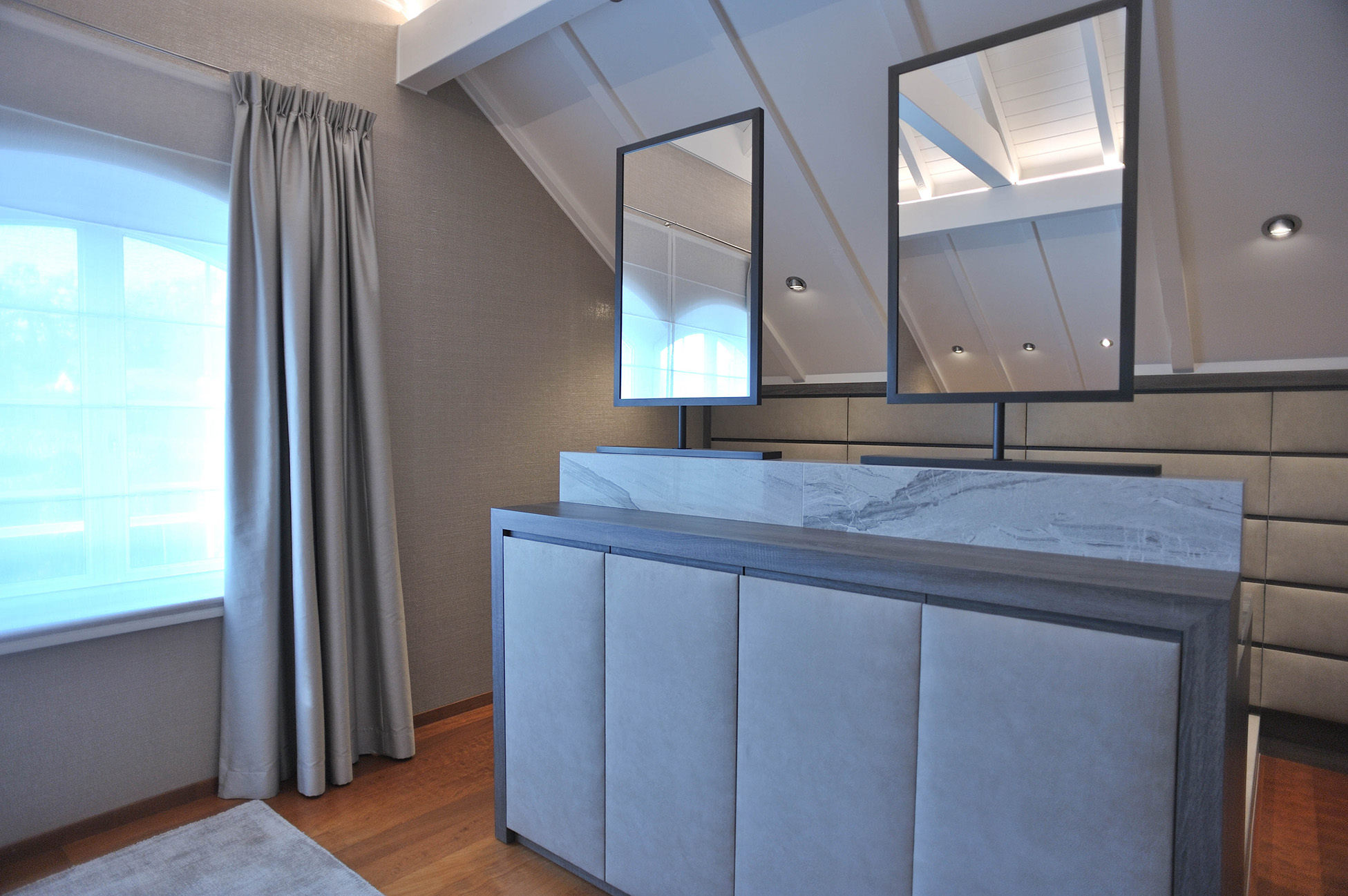 Modern luxury house interior design dressing room in Vandoeuvres, Geneva