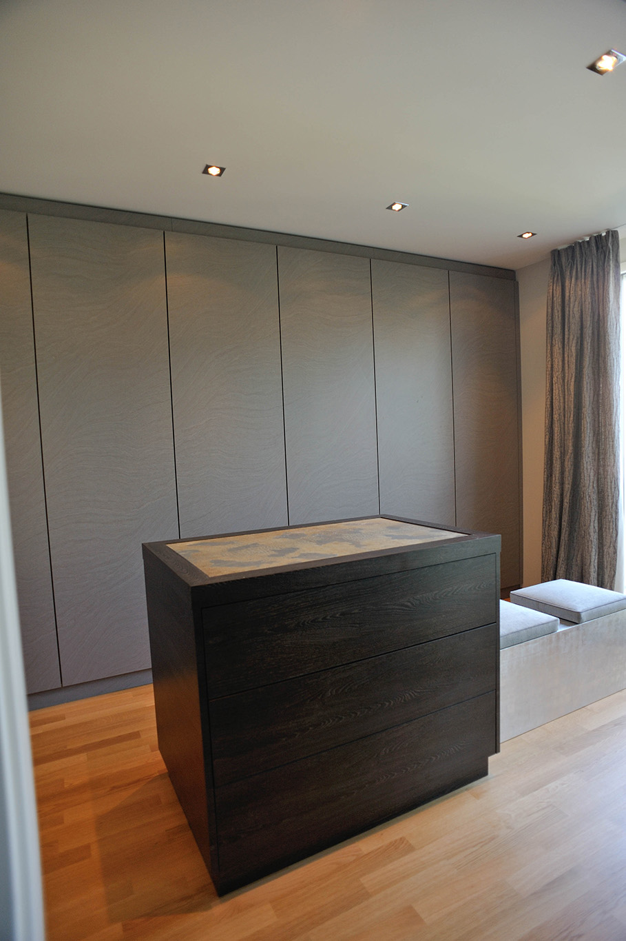 Modern luxury apartment interior design dressing room in Cologny, Geneva
